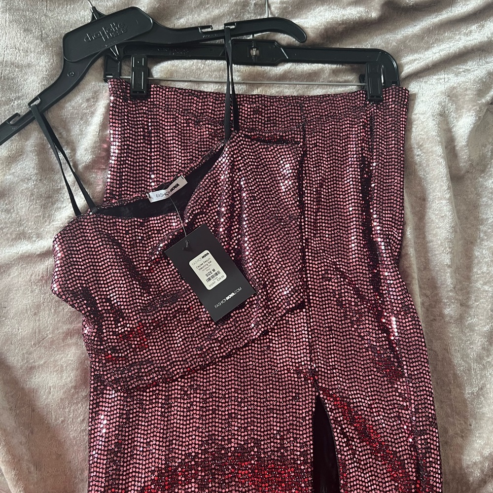 Fashion Nova Pink Sequin Skirt Set